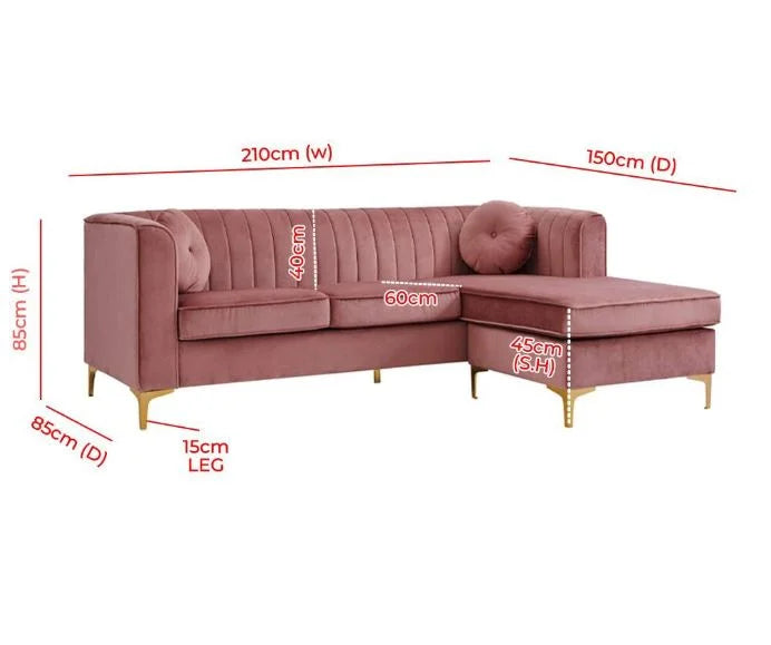 Versailles 3-Seater Velvet L-Shape Corner Sofa