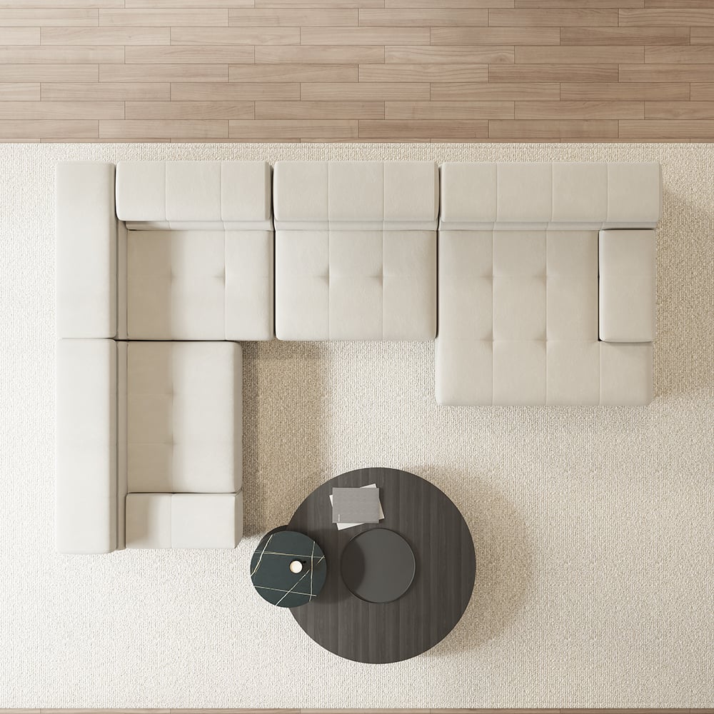 133" L-Shaped Modern Off White Velvet Modular Sectional Sofa with Chaise